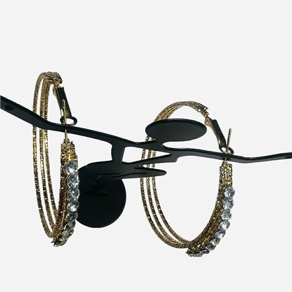 NWOT JTV Off Park Collection White Crystal Gold Tone Hoop Earrings - Picture 4 of 7
